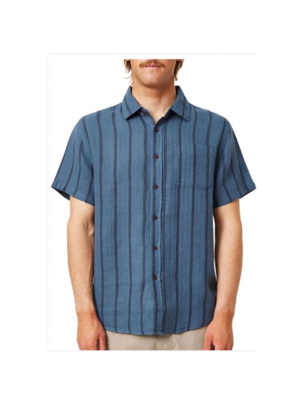 Katin Alan Button Up Shirt Mens Small Blue Stripe Linen Blend Short Sleeve